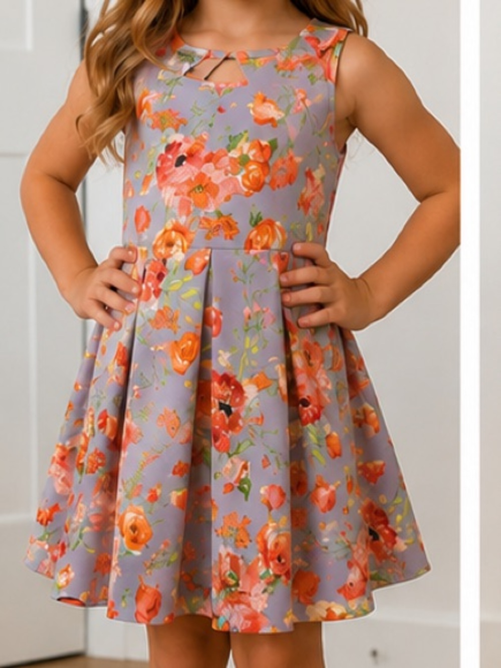 iris & ivy • Preloved kids  Dress with Orange Floral Print